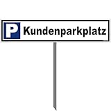 Kleberio® Parkplatz Schild 52 x 11 cm - Kundenparkplatz - mit Einschlagpfosten 0,75 Meter (75cm) und Montagematerial stabile Aluminiumverbundplatte