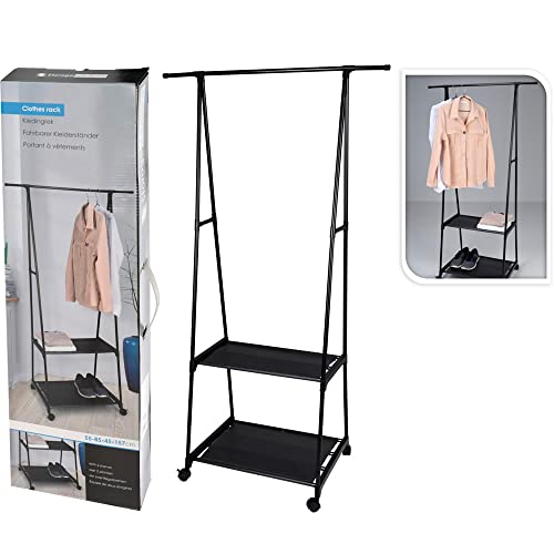 Storage solutions Kleiderständer mit 2 Einlegeböden - Schwarz - Edelstahl - Auf Rädern