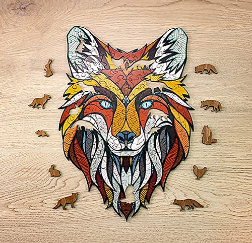 EWA Eco-Wood-Art Fox Puzzle Fuchs-Farbige Holzpuzzle für Jugendliche und Erwachsene-DIY-Bausatz, Selbstmontage, kein Kleber erforderlich-141 Stück, Mehrfarbig