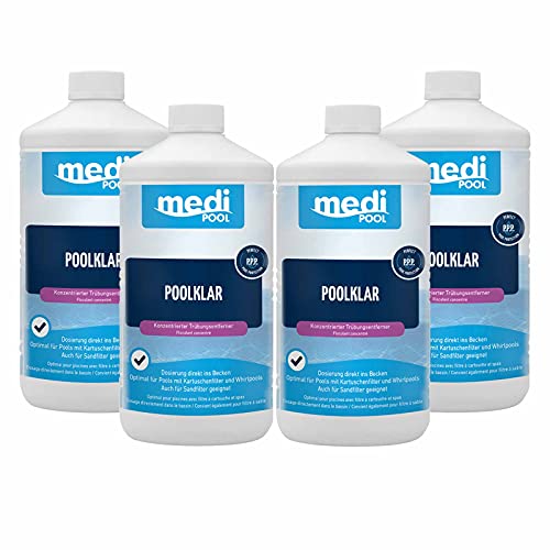 Medipool PoolKlar 1 Liter, Trübungsbeseitiger, Klareffekt, Wasserpflege, Poolreiniger, Mengen:4
