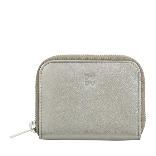 DuDu Geldbörse für Herren und Damen, kleine Tasche aus farbigem Leder mit Reißverschluss, Kartenhaltertaschen, kompakte Brieftasche Silber