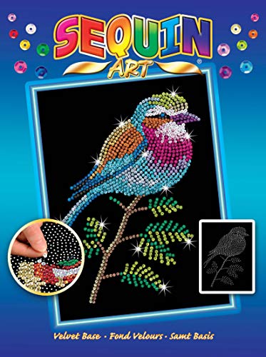 Mammut Spiel & Geschenk 8041806 Sequin Art Paillettenbild Vogel, Steckbild, Bastelset mit Styropor-Rahmen, samtige Bildvorlage, Pailletten, Steckstiften, Anleitung, für Kinder ab 8 Jahre, Mittel