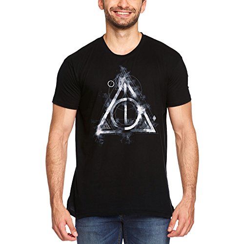 Elbenwald Harry Potter T-Shirt mit Smoky Deathly Hallows Frontprint zu den DREI Brüdern für Herren nd Damen schwarz - XXL