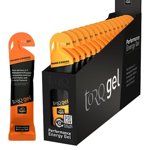 Torq Energy Gel Orange & Banana - Sports, Cycling, Running Gels with 30 g Carbohydrates, Box of 15