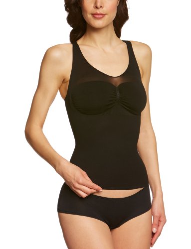 belly cloud Damen Unterhemd figurformendes transparentes Shaping Top mit Raffinesse-Rücken, Gr. 36/38 (S), Schwarz (schwarz)