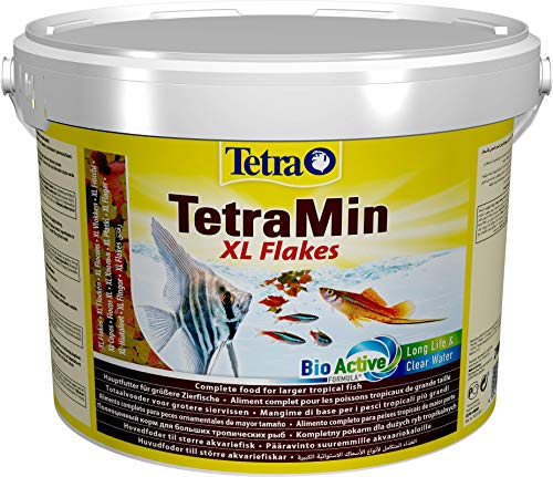 TetraMin XL Flakes (Hauptfutter für alle Zierfische mit größerem Maul in Flockenform, Plus Präbiotika für verbesserte Körperfunktionen und Futterverwertung), 10 Liter Eimer