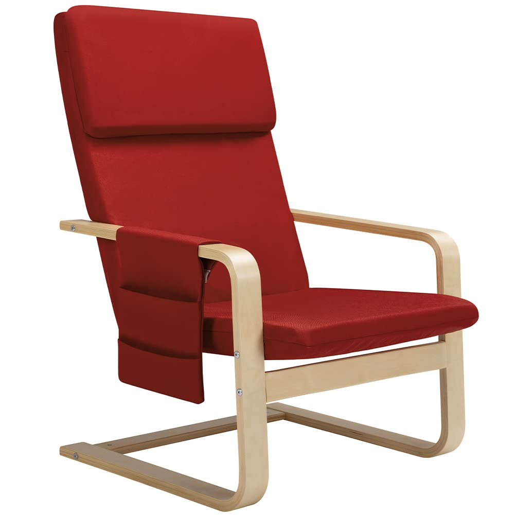 BAKAJI, Rot, Ergonomischer Relax-Stuhl, Bezug aus Baumwolle, Tasche 2 Fächern, Holz Metall, Standard