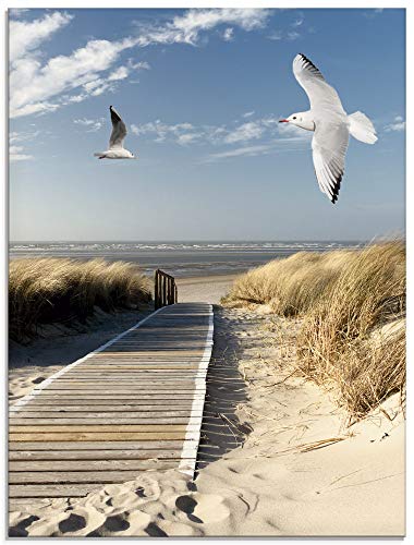 Artland Qualitätsbilder | Glasbilder Deko Glas Bilder 45 x 60 cm Nordsee Strand auf Langeoog mit Möwen Landschaften D8PN