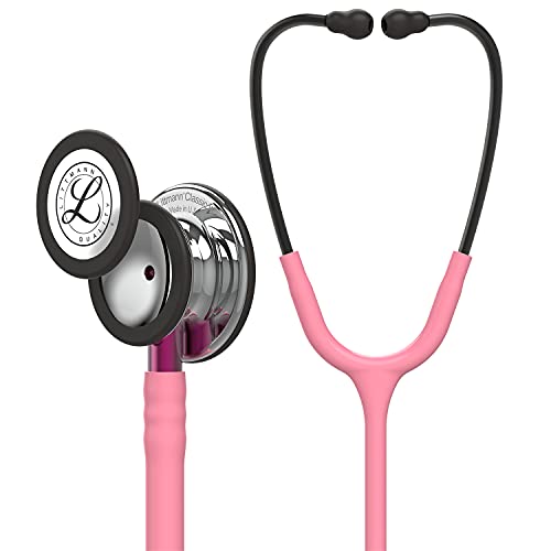 3M Littmann Classic III Stethoskop zur Überwachung, hochglanzpoliertes Bruststück, perlmuttfarbener Schlauch, pinkfarbener Schlauchanschluss und rauchfarbene Ohrbügel, 69 cm, 5962