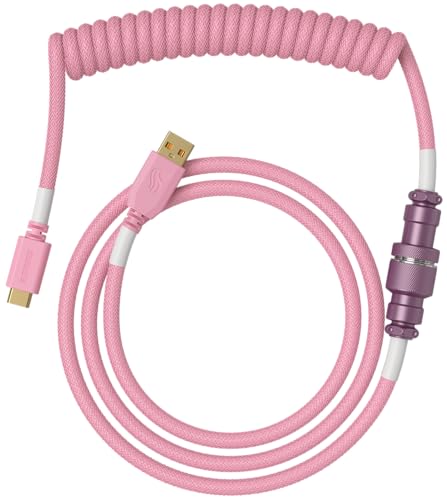 Glorious PC Gaming Race Coiled Cable Prism Pink, USB-C auf USB-A Spiralkabel, USB C Kabel Spiralkabel, Coiled Cable Keyboard mit Aviator Plug, 1,37 Meters, Ordentlich USB C Spiralkabel,pink