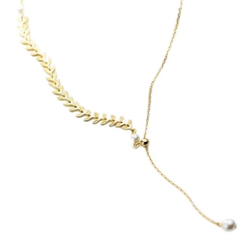 Good dress Damen Geschenk Halskette S925 Silber Y-Förmige Schlüsselbeinkette, Pastoral Stil Muschel Perlen Synthetische Perle Halskette,Gold, 925 Silber