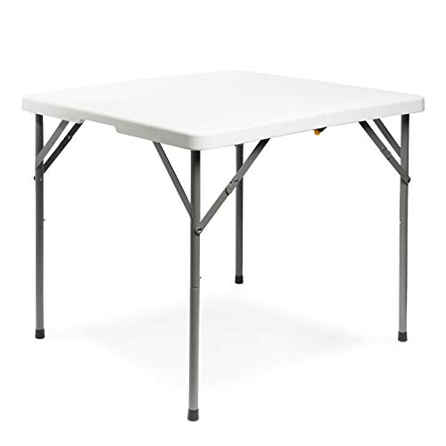 Todeco Klapptisch quadratisch 86.5x86.5x74cm, Campingtisch Beistelltisch mit Tragegriff, Gartentisch leicht, für Camping BBQ Party Buffet Hochzeit, weiß