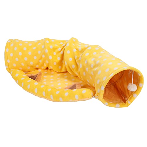 AXOC Faltbares Tunnelbett für Katzen, stabiles Katzenbett mit weichem Schlauch, Plüschbälle für Indoor-Katzen für mit Muster mit gelben Punkten