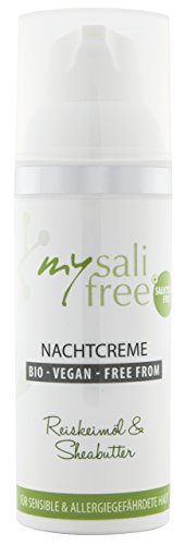 mysalifree BIO NACHTCREME, reichhaltige Feuchtigkeitspflege für sensible Haut mit Reiskeimöl und Sheabutter, 50ml, 100% zertifizierte Biokosmetik, weltweit einzigartig, BIO + Vegan + FREE FROM