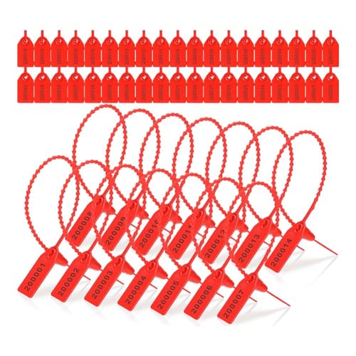 Sujhyrty Manipulationssicheres Siegel Aus Kunststoff für Feuerlöscher, Siegel, Sicherheitsnummer, Reißverschlusskragen, 250 mm Länge, 2000 Stück, Rot