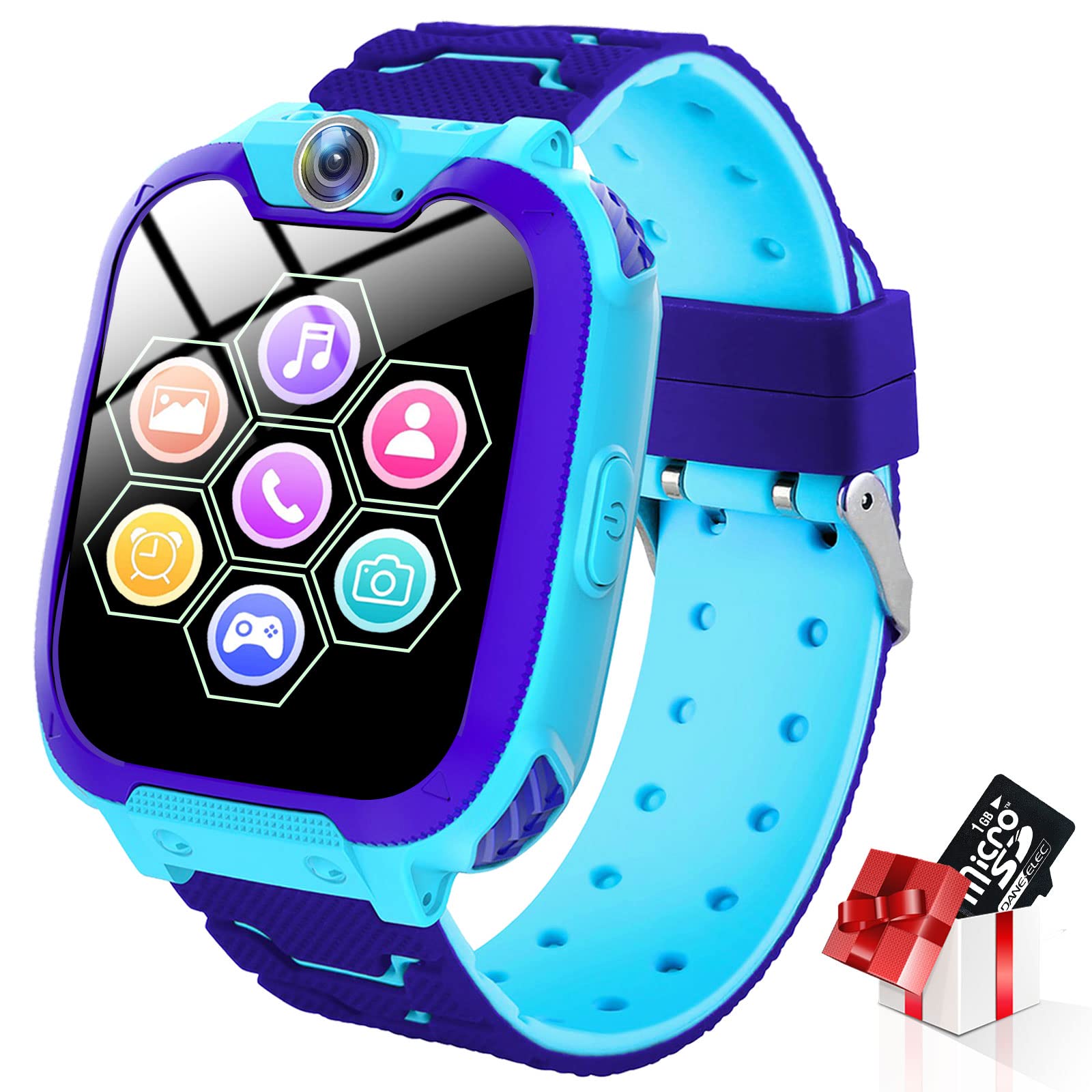 Kinder Smartwatch 7 Spiele - Kids Smartwatch MP3 Musik - Touch Screen Smart Phone Watch mit Kamera Wecker Recorder Rechner, Scherzt Intelligente Uhr für Jungen Mädchen Geschenk 3-12 Ys(W/ 1G SD Card)