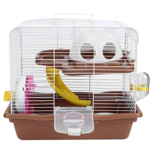 Zerodis Zweischichtiger Hamsterkäfig, Hamsterkäfig-Hausnesthaus mit leisem Laufrad Haustierspielzeugzubehör 35x26,5x32cm