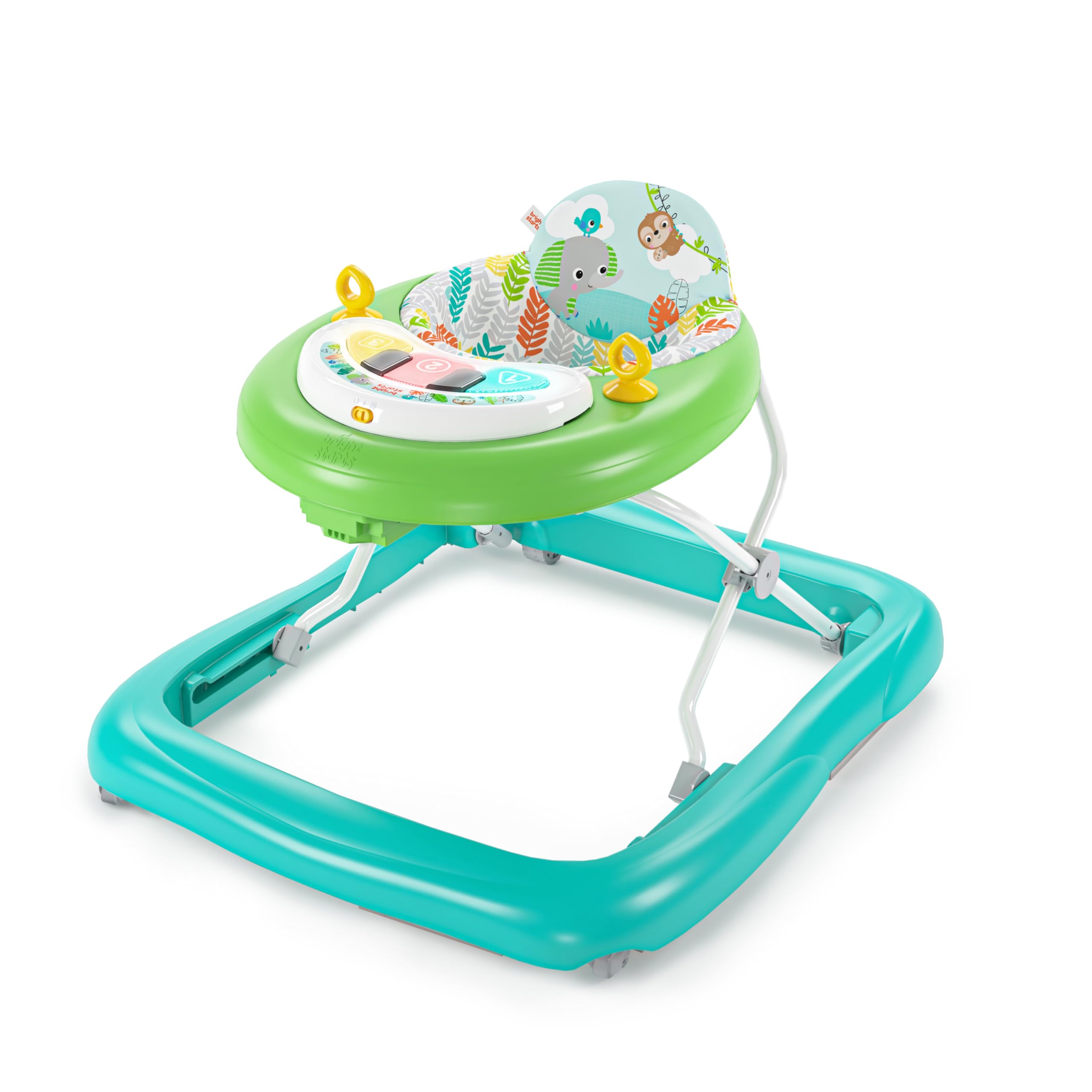 Bright Starts, Tiny Trek 2-in-1 Baby Aktivität Lauflernhilfe mit Spielzeugstation, verstellbarer Höhe und leicht faltbarem Rahmen, Dschungel Ranken Alter 6 Monate+