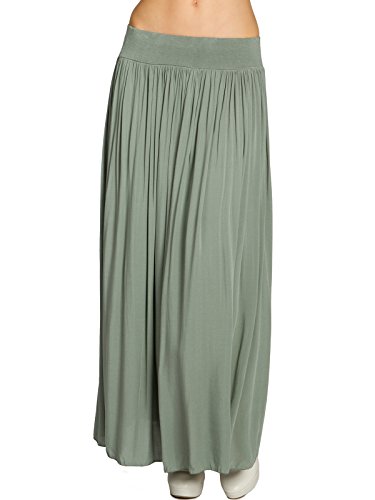 Caspar RO034 Leichter Langer Damen Sommerrock Größen XS bis XL, Farbe:Oliv grün, Mode Größe:42