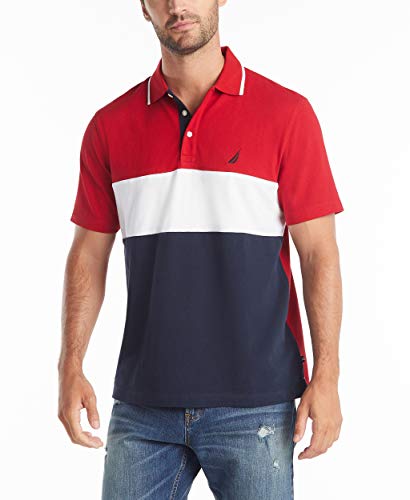 Nautica Herren Short Sleeve 100% Cotton Pique Color Block Polo Shirt Poloshirt, Nautisches Rot, 3X-Groß