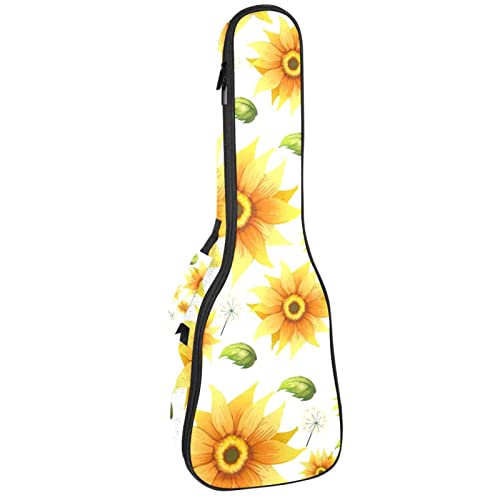 Ukulele-Koffer Gelb Sonnenblume Grün Blätter Muster Ukulele Gigbag mit verstellbarem Gurt Ukulele Abdeckung Rucksack