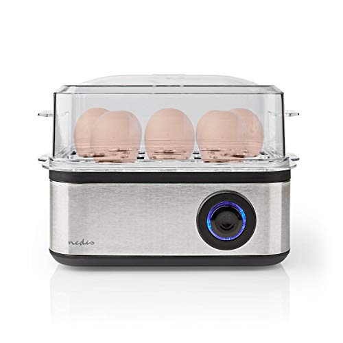 TronicXL XXL Großer Familien Design Eierkocher Edelstahl für 8 Eier groß Metall | 3 Stufen | 500 Watt | Timer | Pochierschale