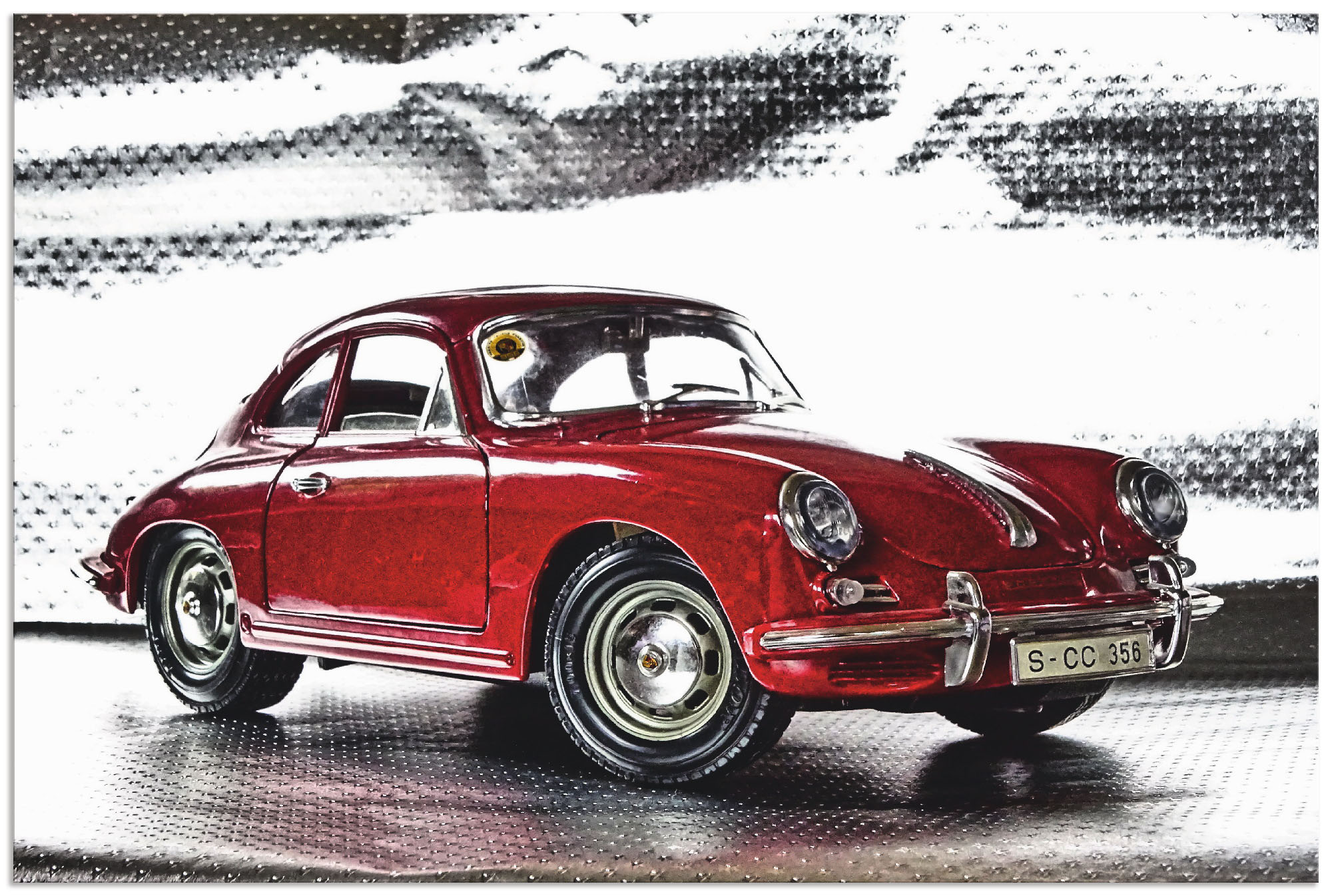 Artland Qualitätsbilder I Alu Dibond Bilder Alu Art 60 x 40 cm Fahrzeuge Auto Digitale Kunst Bordeauxrot C8YC Klassiker Der Porsche 356
