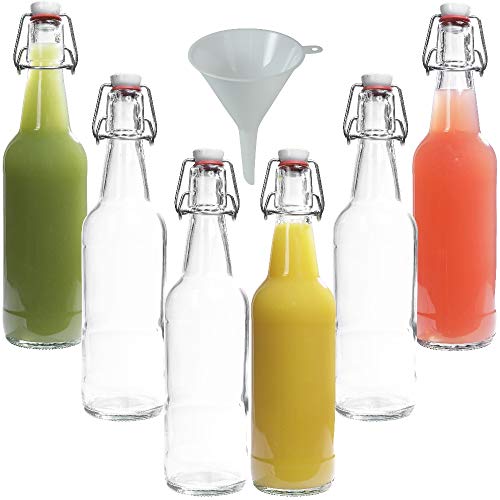 Viva Haushaltswaren - 6 x Glasflasche 500 ml mit Bügelverschluss aus Porzellan zum Befüllen, als Milch-, Saft- und Likörflasche verwendbar (inkl. Trichter Ø 9,5 cm)