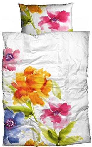 Casatex Bettwäsche Salina, Reine Baumwolle weiß-bunt 135x200 cm Aquarell Blumen Lust auf Frühling anschmiegsam hautfreundlich Bettwäsche-Set zum Wohlfühlen