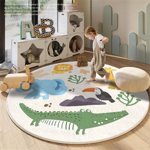 Kinderteppich Teppich Rund Kinderzimmer Spielmatte Babymatte rutschfest Cartoon-Druck großer weicher Teppich Krabbelunterlage für Babys Kinderzimmer (Tierpark,60cm)