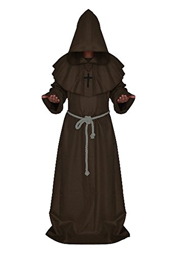 Kostüm Mönch, Gewand mit Kapuze und Gürtel Braun L