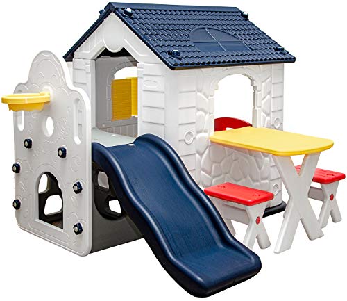 LittleTom Kinder Spielhaus mit Rutsche - Garten Kinderhaus ab 1 - Indoor Kinderspielhaus Kunststoff