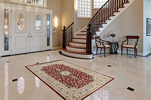 One Couture Orientalischer Teppich Ornamente Schnörkel Teppiche Wohnzimmer Rot Beige Wohnzimmerteppich Esszimmerteppich Teppichläufer Flur-Läufer, Größe:160cm x 230cm, MD1-334