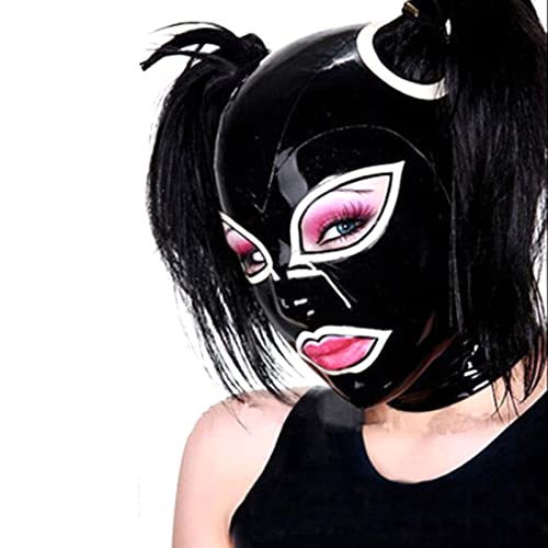 ERNZI Schwarze Sexy Latex Haube Maske Fetisch Durchziehbare Löcher Für Haare (Kein Falsches Haar),Schwarz,S