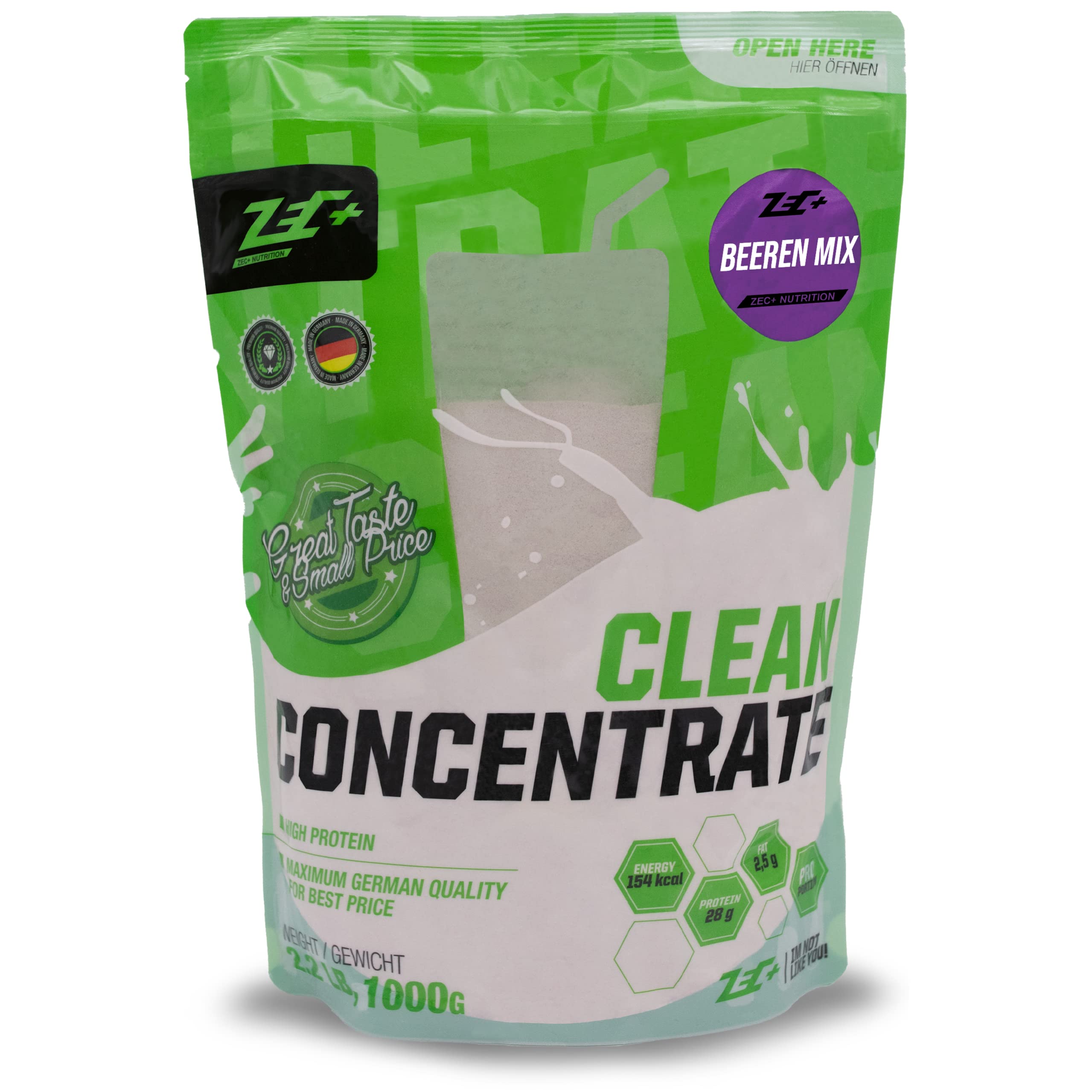 Zec+ Nutrition Clean Concentrate – 1000 g, Geschmack Beeren Mix │ Molkenprotein Whey Pulver