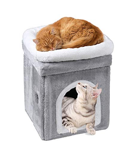 HIKEMAN Haustier katzenhöhle Hundehöhle - Zusammenklappbares Katzenhaus 2-lagiges warmes Katzenbett multifunktionales Haustier-Katzenhundeschlafhaus für kleine mittlere Haustiere Innenruhe(Small)
