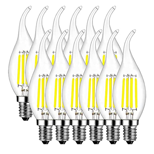 E14 LED Kerzenform, MENTA 12er Pack E14 Kerze LED Lampe, 4W ersetzt 40 Watt Kerze, 6500K Kaltweiss, E14 Filament Fadenlampe, 220-240V AC, 400lm, 360° Abstrahlwinkel, nicht dimmbar, Klarglas