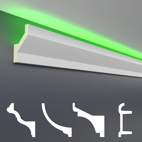 HEXIM LED Stuckleisten Sparpakete - Indirekte Beleuchtung mit Deckenleisten aus PU, leicht & lichtundurchlässig- (2m LED-10) Zierleisten Zubehör Wand
