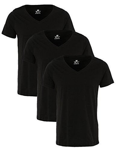 Lower East Herren Basic-T-Shirt mit tiefem V-Ausschnitt, Schwarz, L