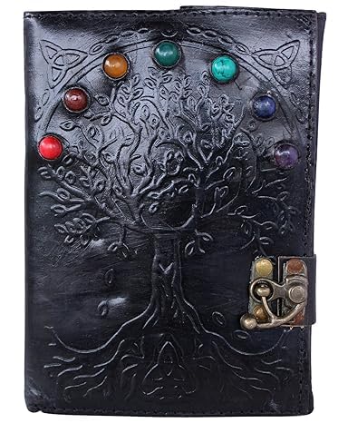 OVERDOSE Deckle Seven Stone Leather Tree Journal - Vintage Travel Journal for Men & Women Sketch Writing Diary Sketchbook Book of Shadows Handmade Deckle Edge Paper - 5 x 7 inches | 12 x 17 cm | A6