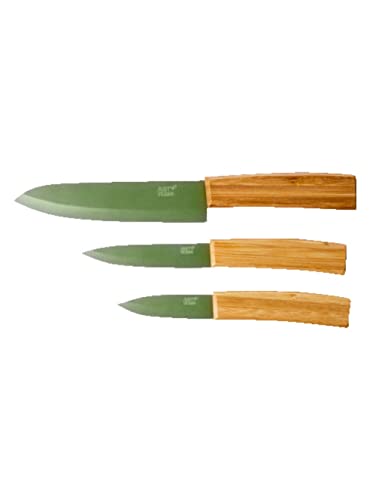 JUST VEGAN Messer-Set 3-tlg - mit pflanzlicher Keramik-Antihaftbeschichtung auf Basis von Avocado-Öl in Grün
