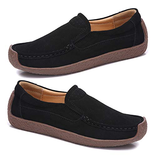 Clenp Damenschuhe, Damen Lässig rutschfeste Runde Zehen Low Top Slip-On Walking Loafers Sneakers Schuhe Black 39