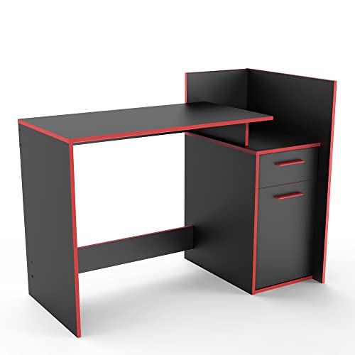 habeig Gamingtisch Schreibtisch Arbeitstisch Spieltisch schwarz rot Computertisch Kinderzimmer 117x90x60cm
