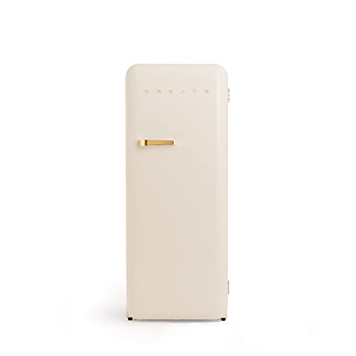 CREATE / RETRO FRIDGE 150 GOLD/cremefarbener Kühlschrank mit Goldener Türgriff/Con congelador, 150 cm