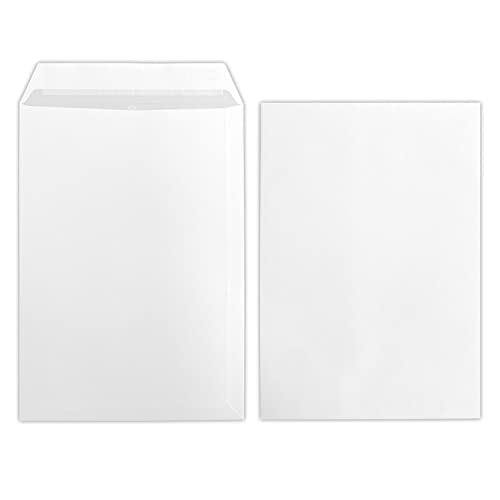 100 Stück B4 Versandtaschen weiß, selbstklebend mit Abdeckstreifen (haftklebend), sehr stabile 120 g/m², ideal für Ihre Bewerbung und Korrespondenz