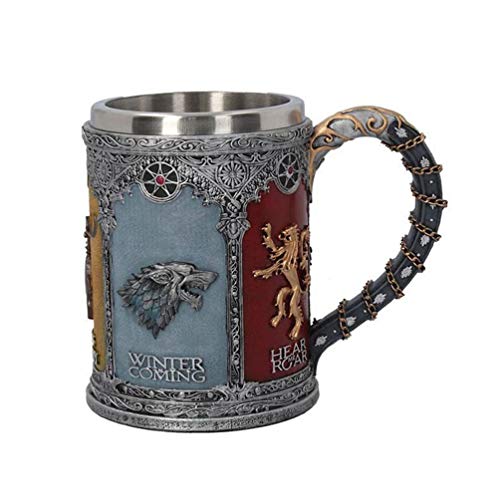 Game of Thrones Tasse, Stark & ​​Tully & Targaryen & Lannister & Baratheon Edelstahl-Resin-3D Kaffee Bier-Becher Trinkgefäße Cup