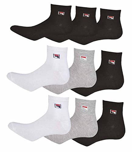 FILA Quarter Sneaker Socken 12 Paar Weiß Grau Schwarz Herren Damen Bunt F9303, Farbe:Schwarz, Socken Neu:39-42
