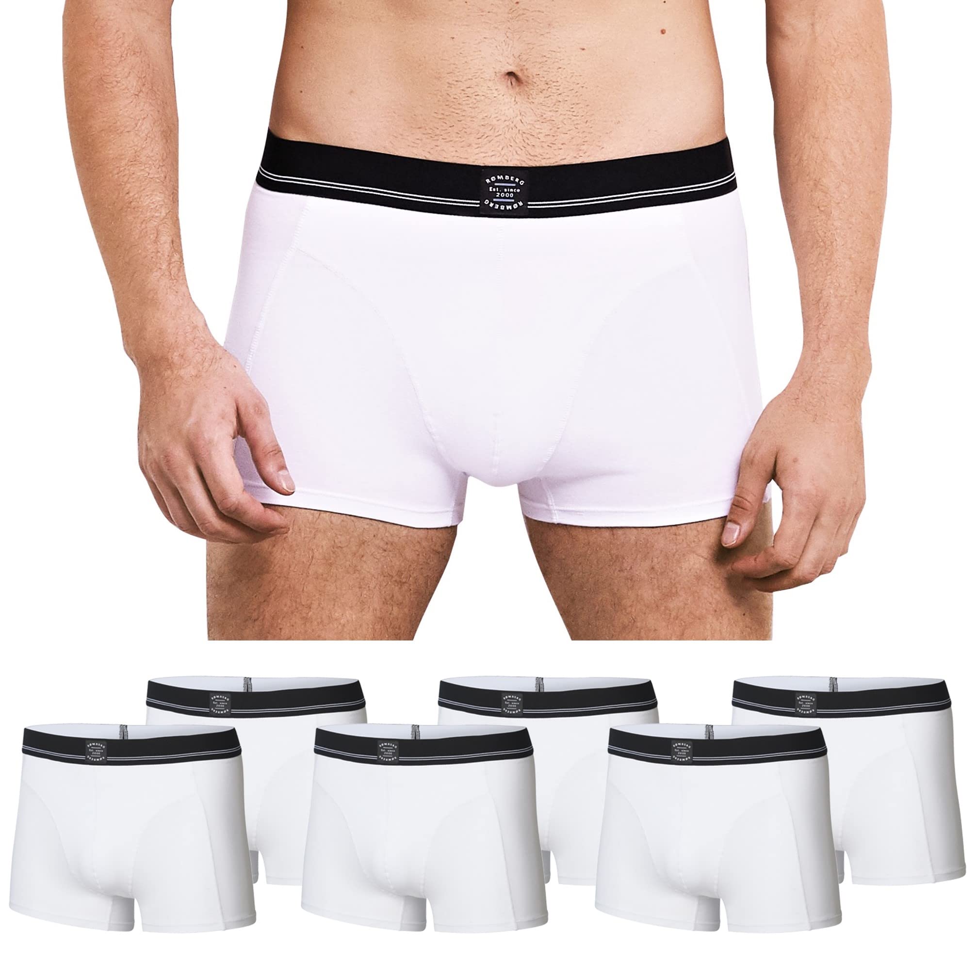 Romberg Herren Boxershorts, 6er Pack (Weiß mit Label, M)