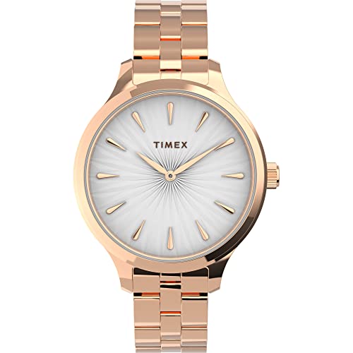 Timex Damen Trend 36mm Uhr - Rose Gold-Ton Gehäuse mit Weißem Zifferblatt und Rose Gold-Ton Armband TW2V06300
