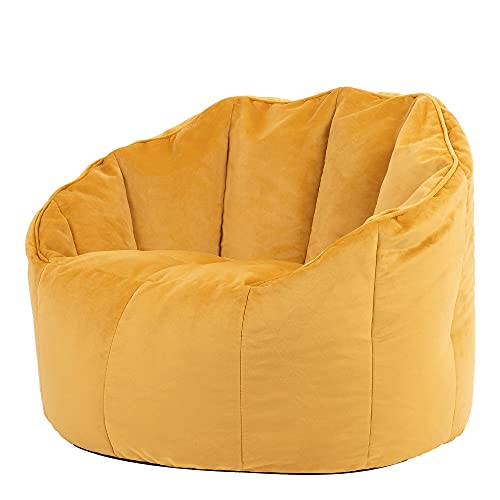 Icon Sitzsack-Sessel „Sirena“, Gelb, Samt, Plüsch XL Sitzsack Erwachsene mit Füllung für das Wohnzimmer, Groß Indoor Sitzsäcke